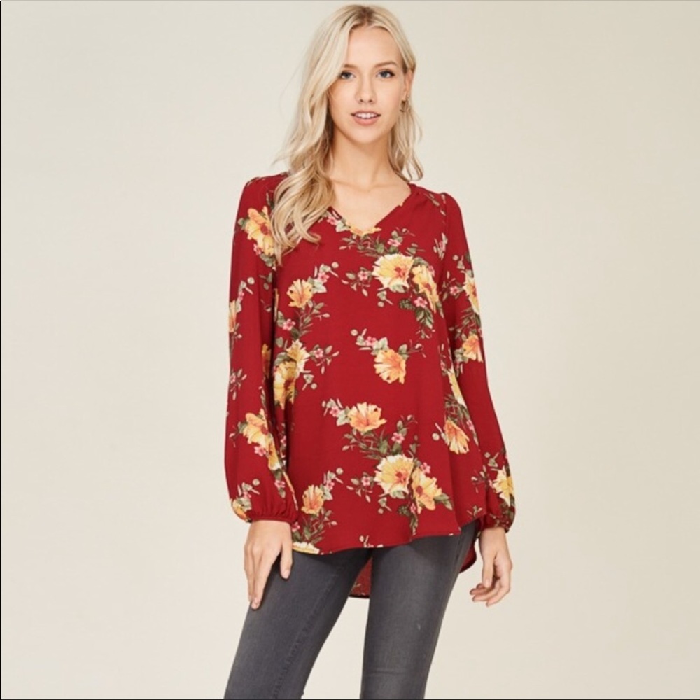 Red floral printed blouse